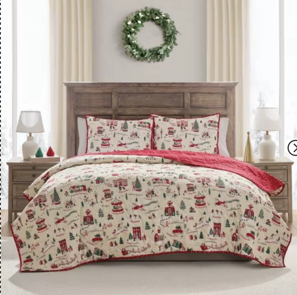 Juego de edredón Hallmark Christmas Village Holiday Queen completo Foto 2 de 4