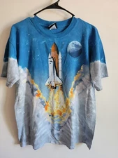 NASA X BOEING Liquid Blue Vintage Tye dye Print T Shirt Men's Medium RARE
