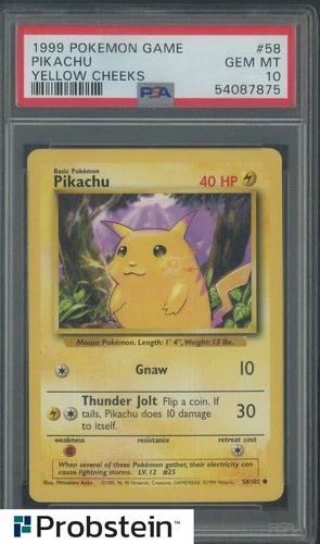 1999 Pokemon Game #58 Pikachu Yellow Cheeks PSA 10 GEM MINT