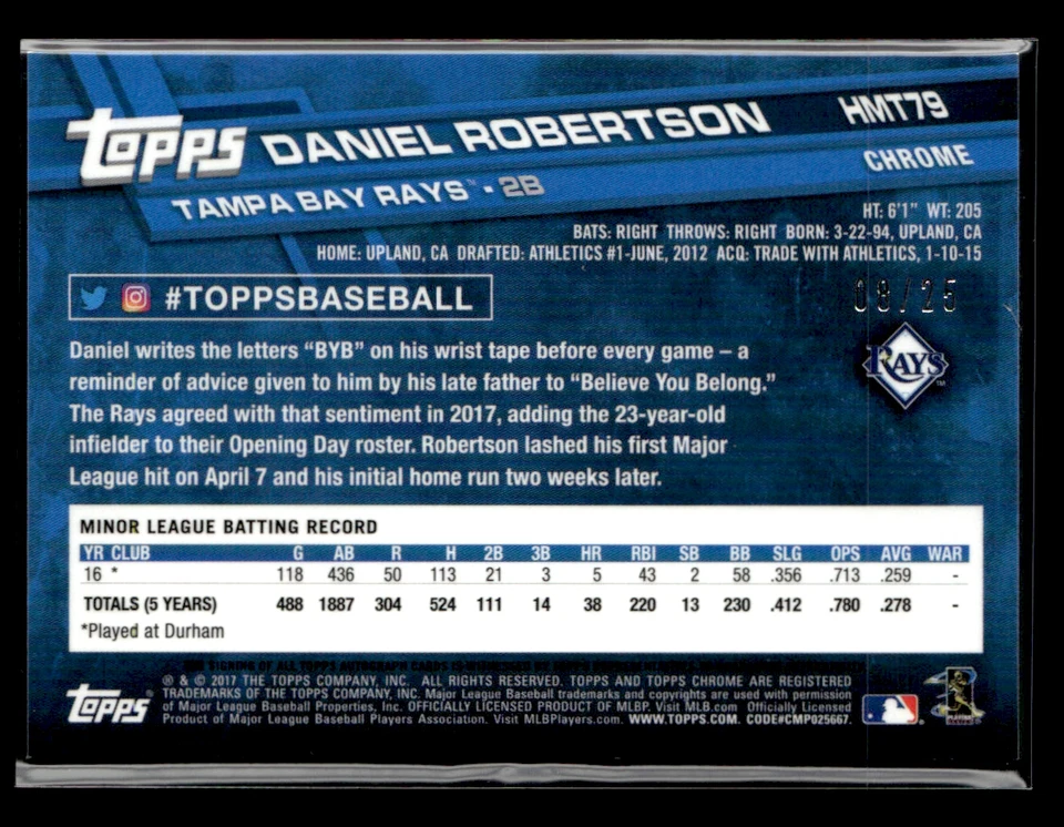 Daniel Robertson 2017 Topps Chrome Red Refractor RC Auto 8/25 - Image 2 of 2