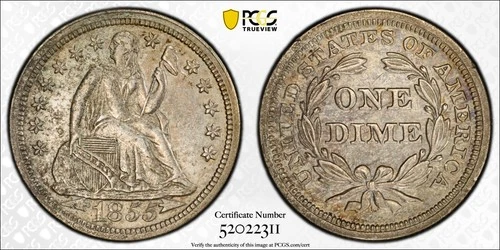 1855 Seated Liberty Dime, PCGS AU Detail, TrueView, True Auction, No Reserve
