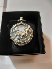 WESTERN HORSE Quartz Pocket Watch w/ 14" Chain Brushed Antique Bronze