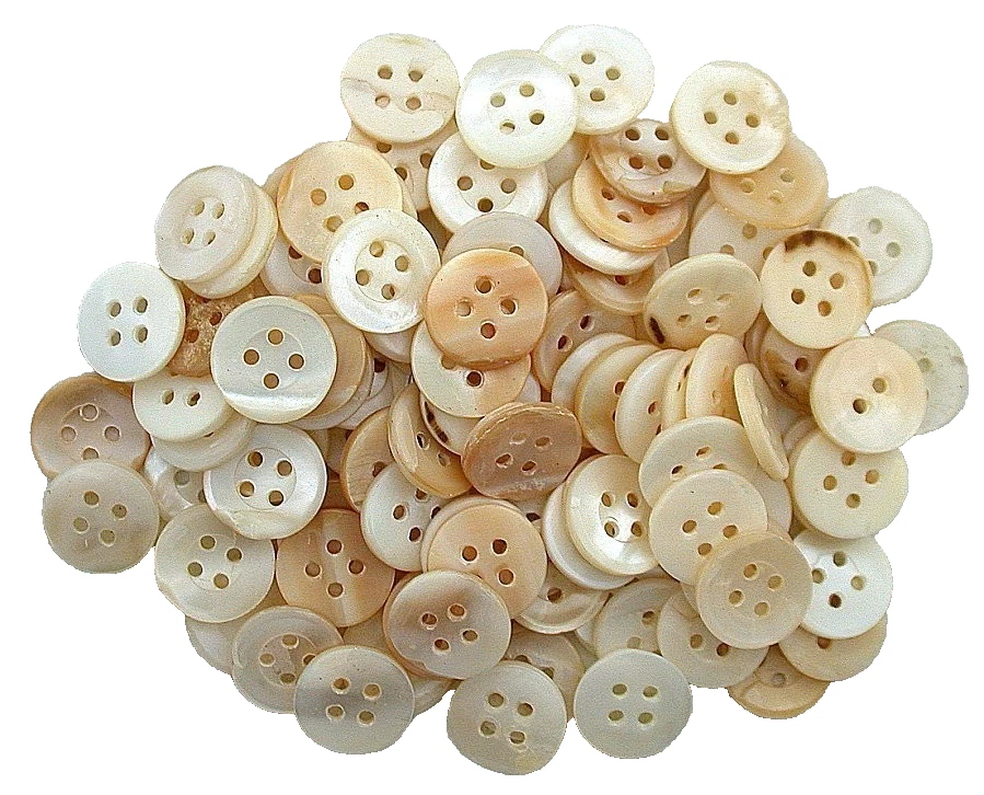 100 botones vintage redondos de 4 agujeros 1/2 pulgada 14 mm madreperla natural MOPS21 Foto 2 de 2