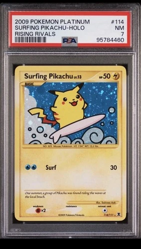 2009 Pokemon Surfing Pikachu 114/111 Rising Rivals Holo PSA 7 SURFING THE SWIRL