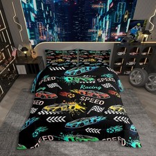 Twin Kids Cartoon Sports Car Bedding Set Comforter Pillowcase Colorful Boys