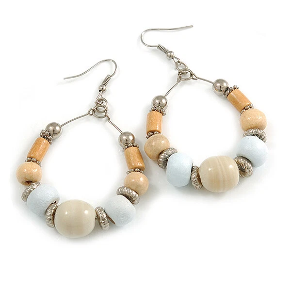 Wooden White Costume Earrings