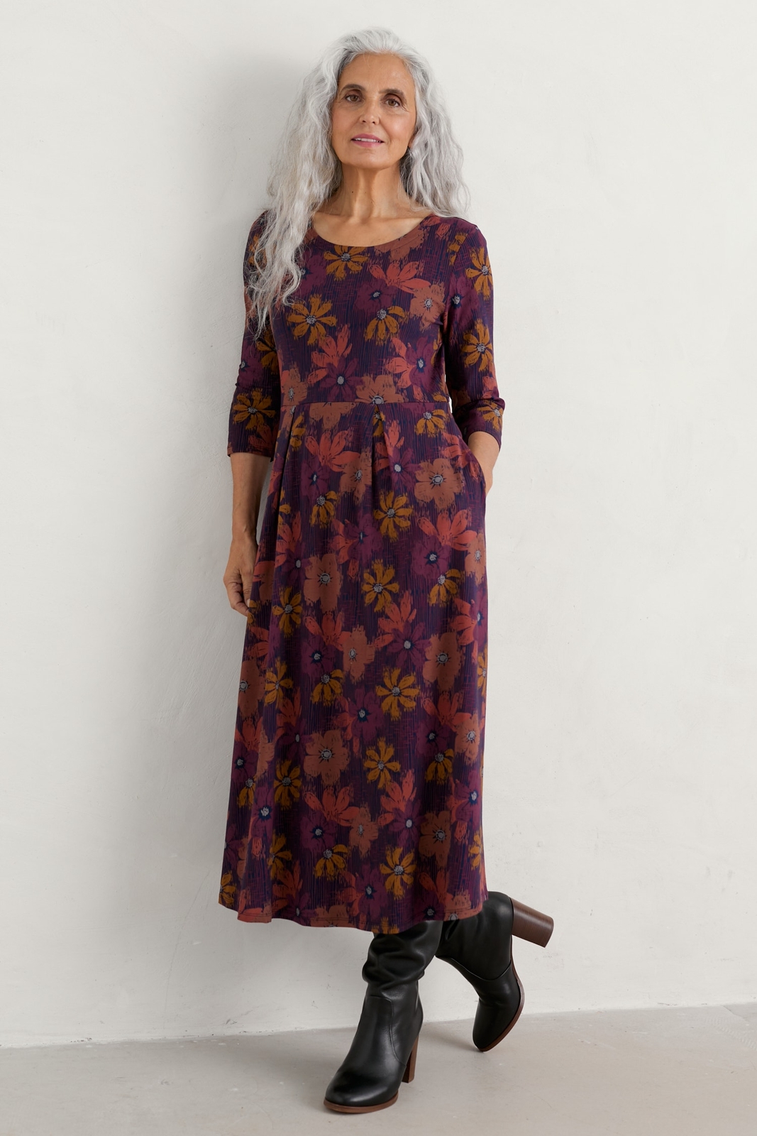 Seasalt Women's navy Veronica Midi Dress (GOTS) Petite Floral