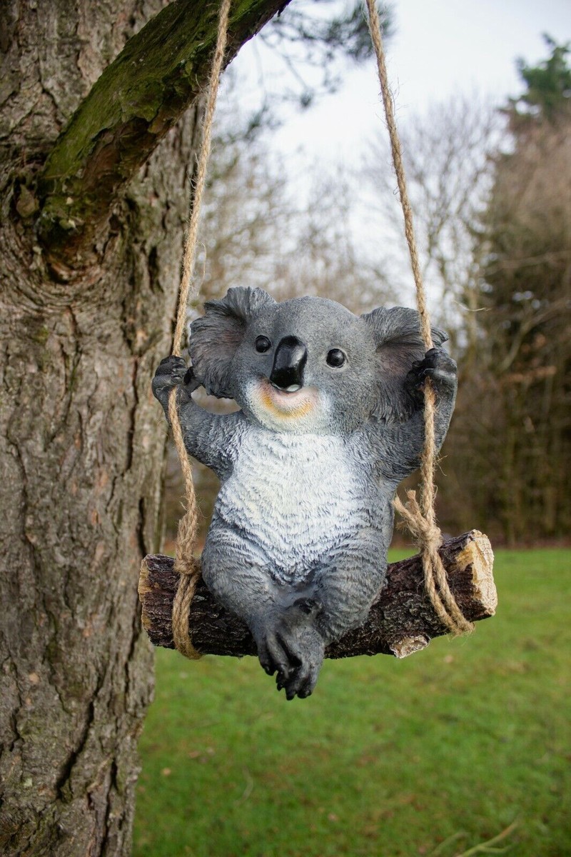Swinging Koala Garden Ornament Rope Climbing Bear Outdoor Decor