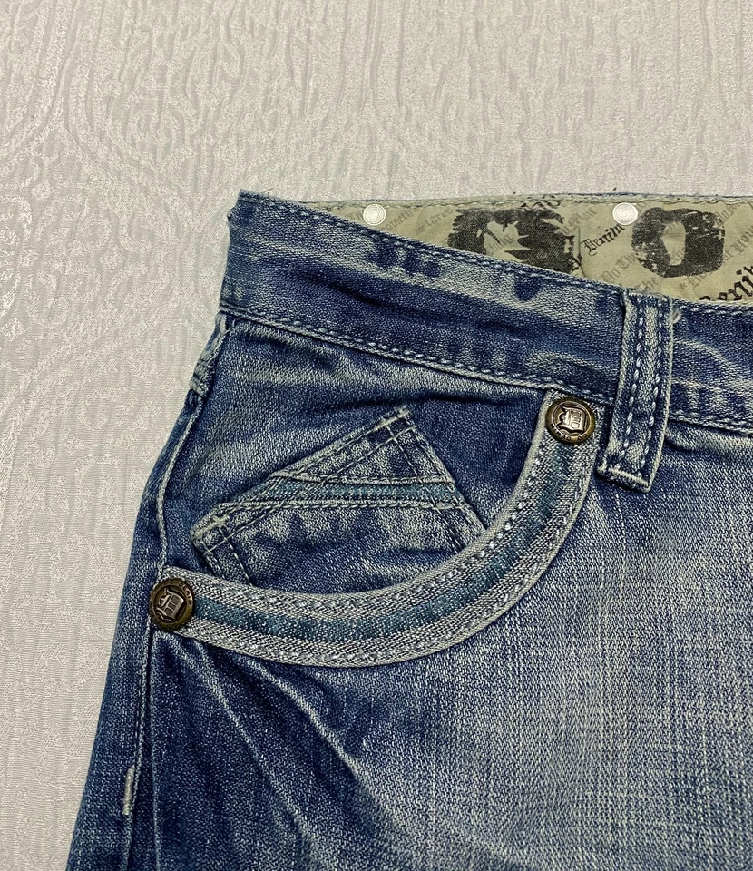 Pantalones de mezclilla holgados Y2K de pierna ancha para hombre talla 38 x 33 bigotes azules descoloridos (38 x 31) Foto 4 de 4