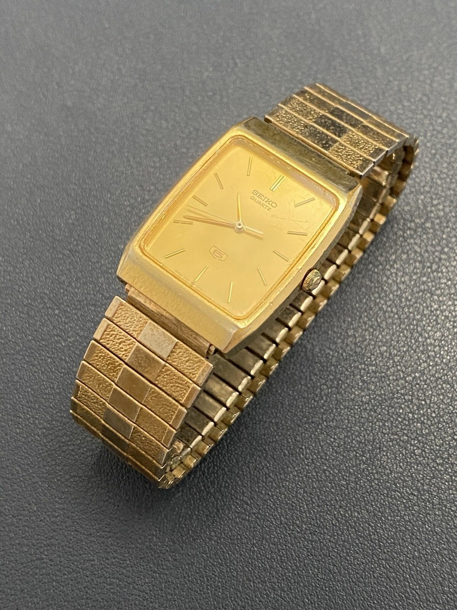 時計 DAMUE 5000-Vintage Vintage Seiko 5 Men's Tank Quartz Gold Watch 5Y01-5000 - New