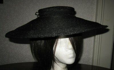 Emporio Armani black straw wide brimmed ladies\' formal sun hat w attached comb Emporio Armani black straw wide brimmed ladies main image 4
