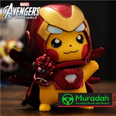 Pokemon Pikachu cos Avengers Iron Man Deadpool Marvel Figure Model Car Ornaments