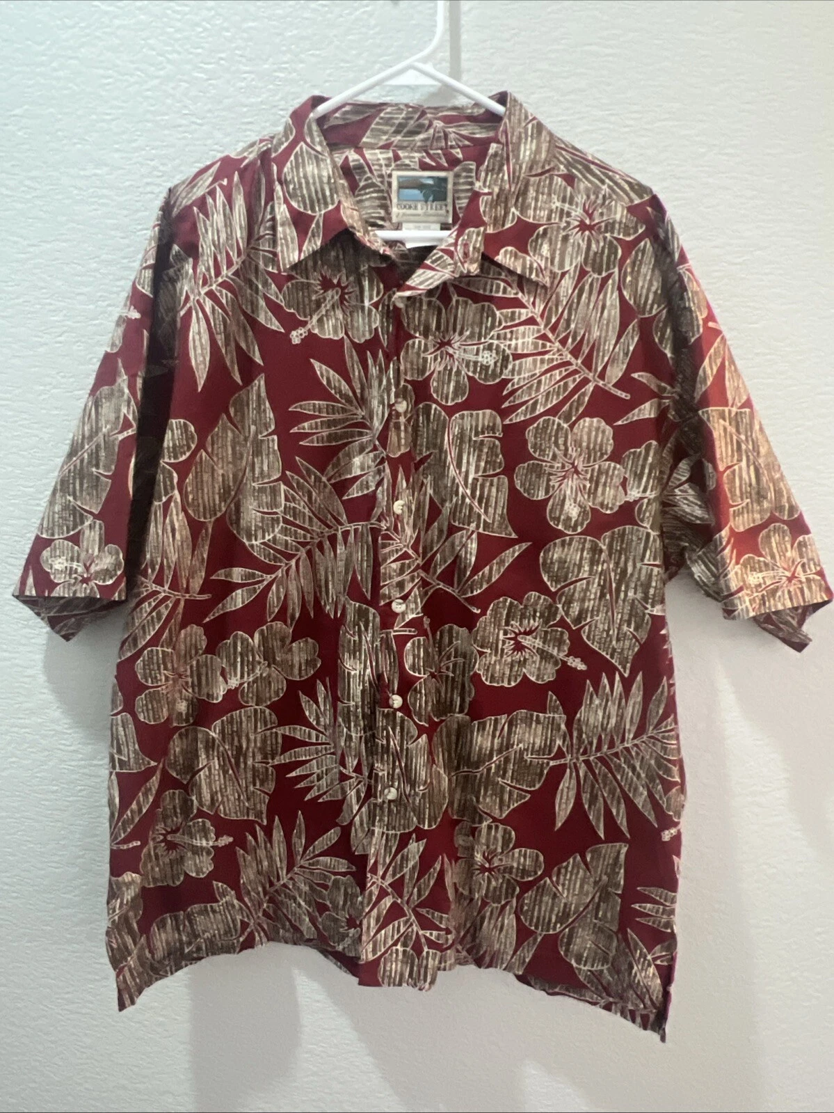 Cooke Street Hawaiian Button Shirt 100% Cotton 2XL Red Brown Floral Made In USA