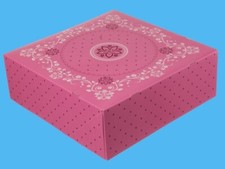 50 Tortenkartons Kuchenschachtel mit anh. Deckel 1-teilig rosa/pink 34x34x11cm