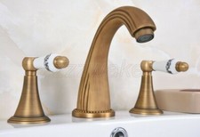 Antique Brass Widespread Bathroom Basin Sink Faucet 3 Hole Tub Sink Mixer Tap