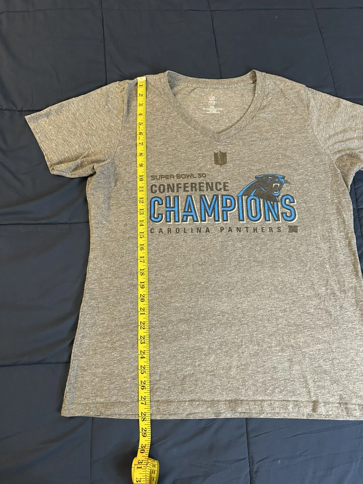 Carolina Panthers T Shirt Women 3XL Gray V Neck Short Sleeve Super Bowl 50 - Image 4 of 4