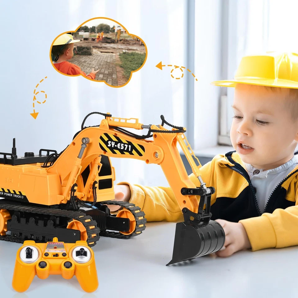 Remote Control Excavator Toy 2 Batteries RC Excavators Sandbox Digger Hydraulic - Image 3 of 4