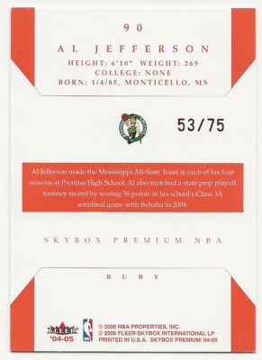 2005 Fleer Skybox Premium #90 AL Jefferson Rookie 53/75 (Ruby 