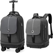 Rolling Backpack w/Detachable Wheels 18inch Laptop Backpack Carry on Luggage cap