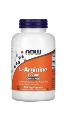Now Foods L-Arginine 500 mg 250 Capsules GMP Quality Assured