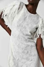 RRP $248 - Free People Songbird Lace Frill Sleeve Mini Dress, White, Small