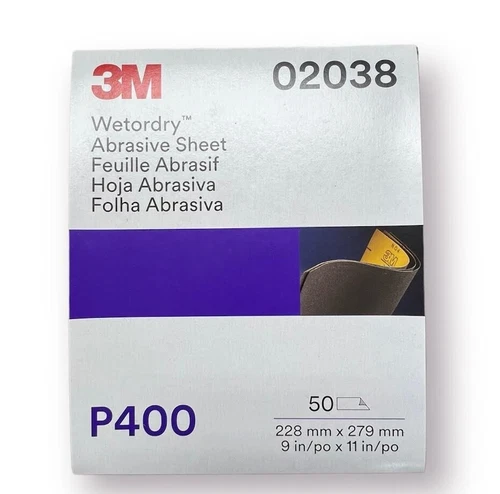 3M Wetordry Abrasive Sandpaper Sheet 02038, 2038, 400 Grit, 50 Count