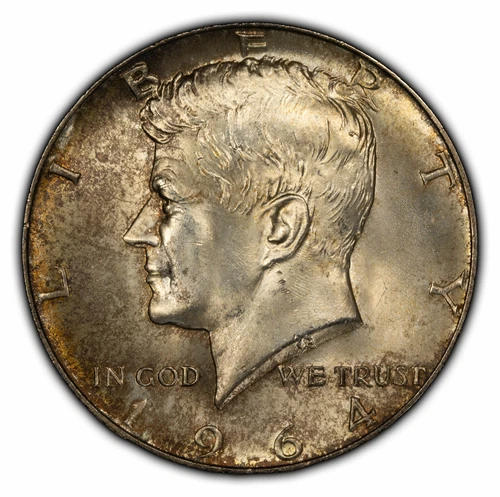 1964-D 50c Kennedy Silver Half Dollar - Unc - Luster - Toning - SKU-Y4197