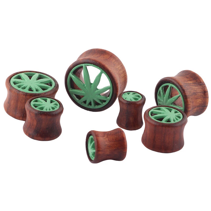 1 Par Madera Hueca LOGO Marca Doble Sillín Tapón para los Oídos Medidor Carne Túnel Estirador Foto 3 de 4