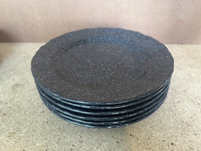 Set of 6 Vtg 1991 Mikasa Gemtone Black Salad Plates Stoneware DC750