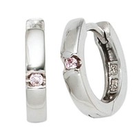 Ohrringe Ohrschmuck Creolen 12,2Mm 925 Silber Rhodiniert Zirkonia Rose Damen