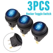 3 pack Blue LED DC 12V 20A Car Boat ON/OFF Round Waterproof Rocker Toggle Switch