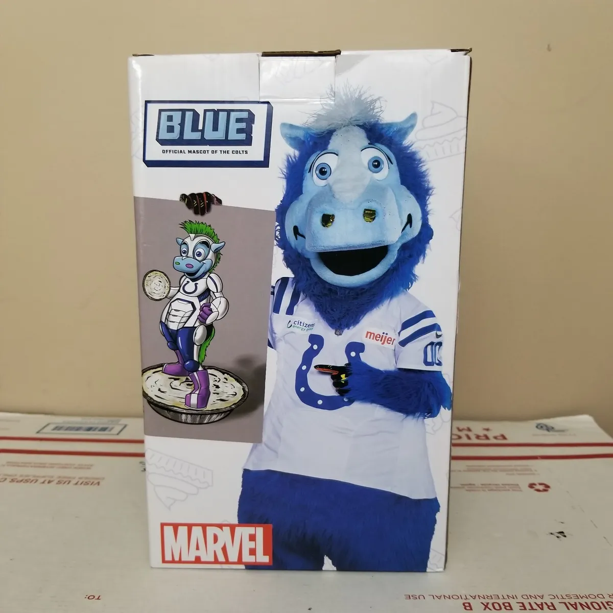 Blue Indiana Colts Mascot Marvel Bobblehead Superhero Pie Smash NFL BDA  Sports