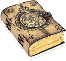 Leather Bound Journal Deckle Edge Paper Grimoire Printed Spiral Gothic Diary Men