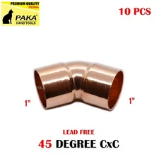[10-Pack] 1" Copper 45 Degree Elbow Fitting CxC, Certified Lead Free