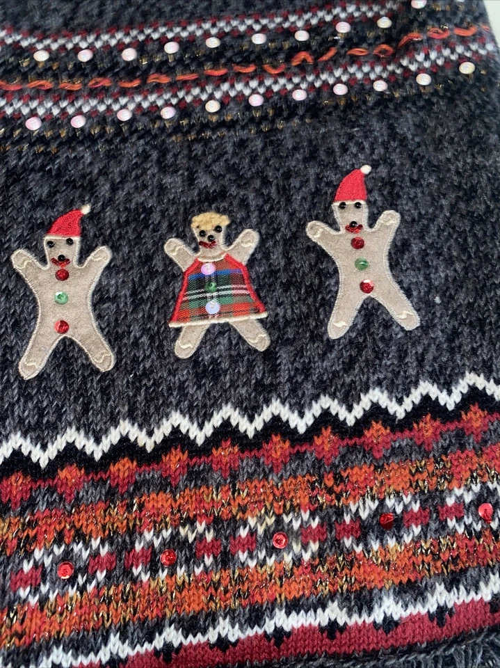 Chaleco Suéter Navidad Vintage Años 90 Talla XL Bordado Árbol Pan de Jengibre Feo Swe Foto 2 de 4