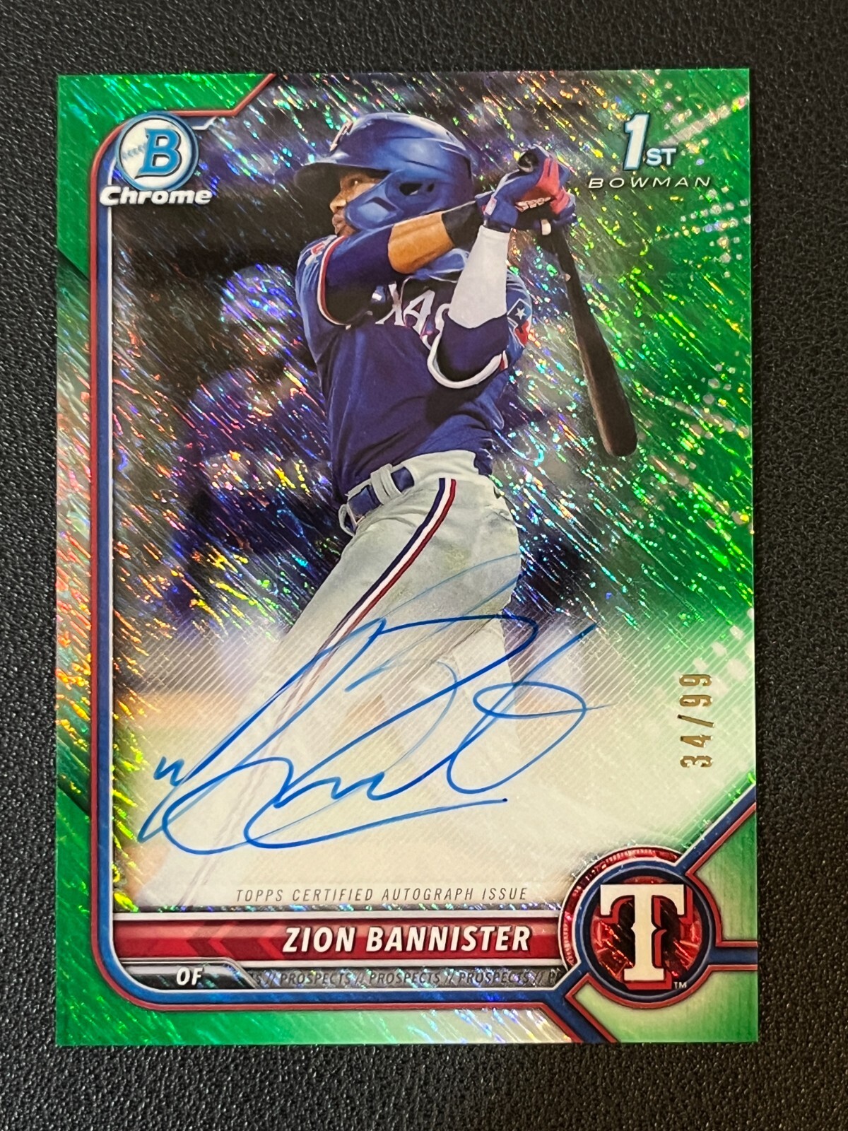 Zion Bannister 2022 Bowman Prospect 1st Chrome Auto Green Shimmer Refractor /99
