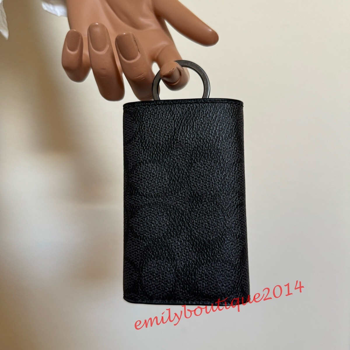 NWT Coach 69097 Four Ring Key Case In Signature Canvas Black