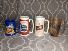 Lot of 4 Vintage Thermo-Serv Plastic Beer Mugs Cups Beer Camel Schlitz Pabst