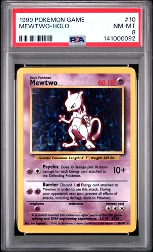 1999 POKEMON BASE SET UNLIMITED #10 MEWTWO-HOLO PSA 8