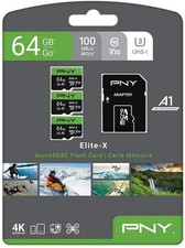 PNY 64GB Elite-X Class 10 U3 V30 microSDXC Flash Memory Card 3 Pack 100MB/s NEW