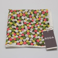Roda NWT 100 Linen Pocket Square In Green / Multicolor Dots Made in Italy