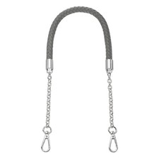 62cm/24.4" PU Leather Braided Purse Strap Dark Gray, Silver Buckle 