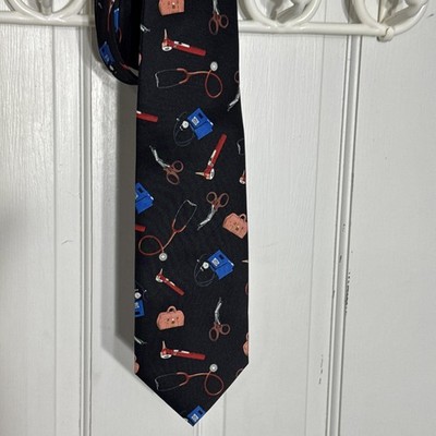 PARQUET FULL SIZE NECK TIE, STETHOSCOPE, BP CUFF, SCISSORS, BAG, BLACK, NEW