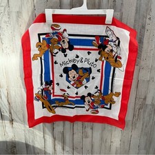 Vintage 1980's Mickey and Pluto Bandana Handkerchief Walt Disney Made In USA