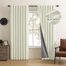 Linen 100 Blackout Curtains 90 Inch 52"W x 90"L Pack of 2 Light Beige