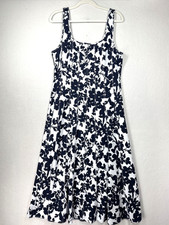 LOFT Dress Womens 12 Blue White Floral Sleeveless Fit Flare A Line Midi Summer