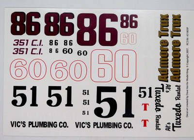 Model King RC2 Decal Admore Trux #86 60 51 Als Tuxedo 1972 Torino 1:25