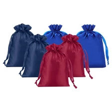 6Pcs 6" x 4"  Satin Gift Bag with Drawstring,Dark Blue/Blue/Dark Red
