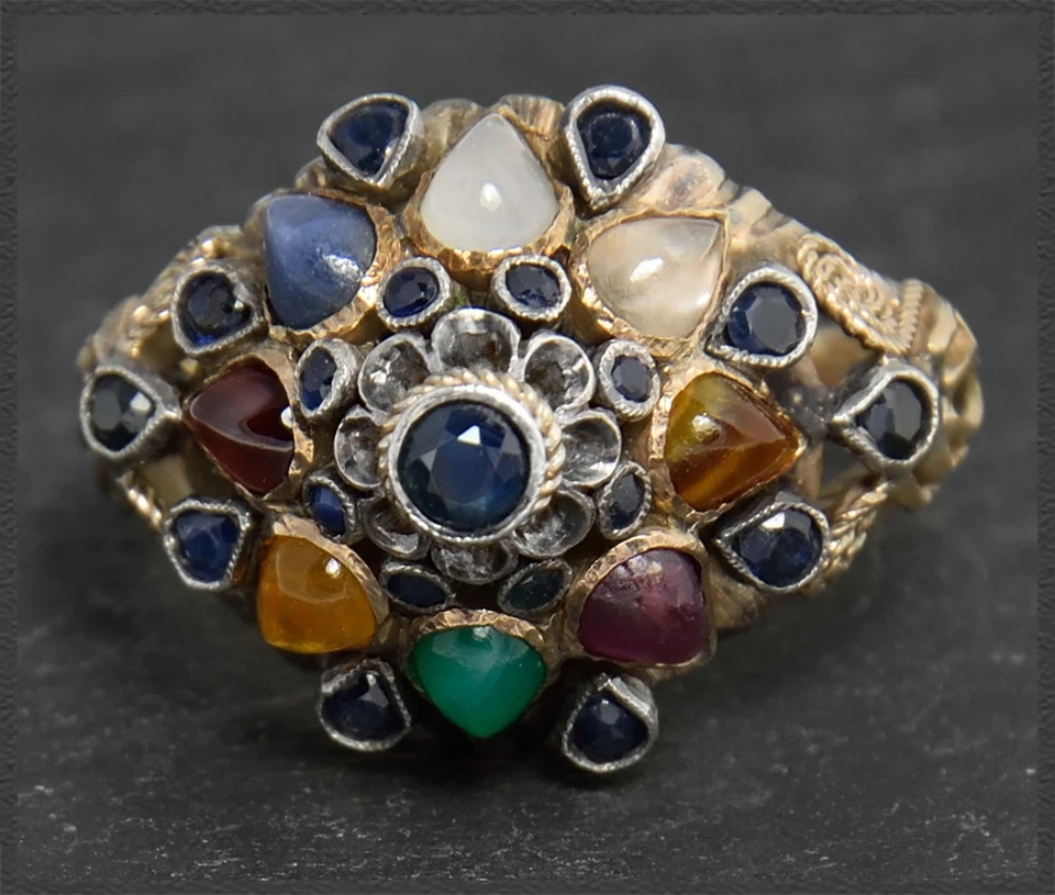 Antiker Edelstein Damen Cocktail Ring, 14K (585) Gold & Silber, Antik um 1880 - Bild 4 von 4