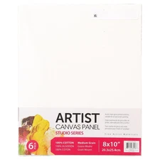 Studio Canvas Panel,8"X10", 6 Pack,100% Cotton Acid Free, White, Academic Canvas
